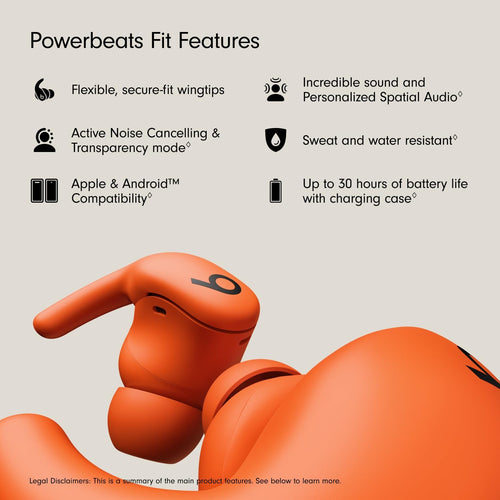 Beats - Powerbeats Fit - Wireless Noise-Cancelling Workout Earbuds with Ultimate Secure Fit, IPX4, Up to 30H of Battery Life & Charging case, Compatible with Apple & Android - Spark Orange