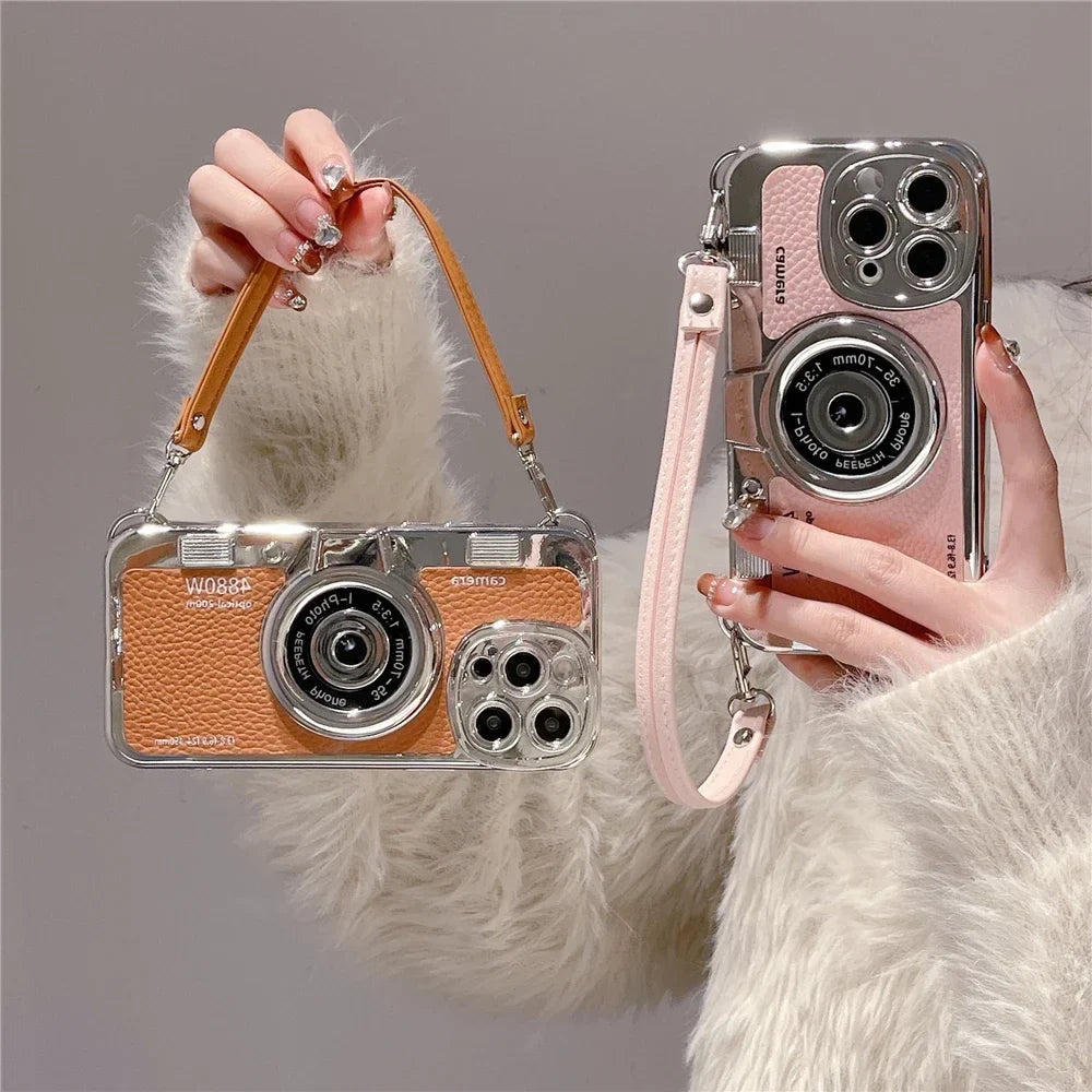 Luxury Retro Stereo Camera Hand with Lanyard Phone Case