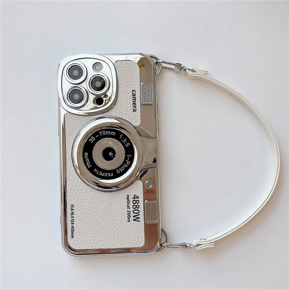 Luxury Retro Stereo Camera Hand with Lanyard Phone Case