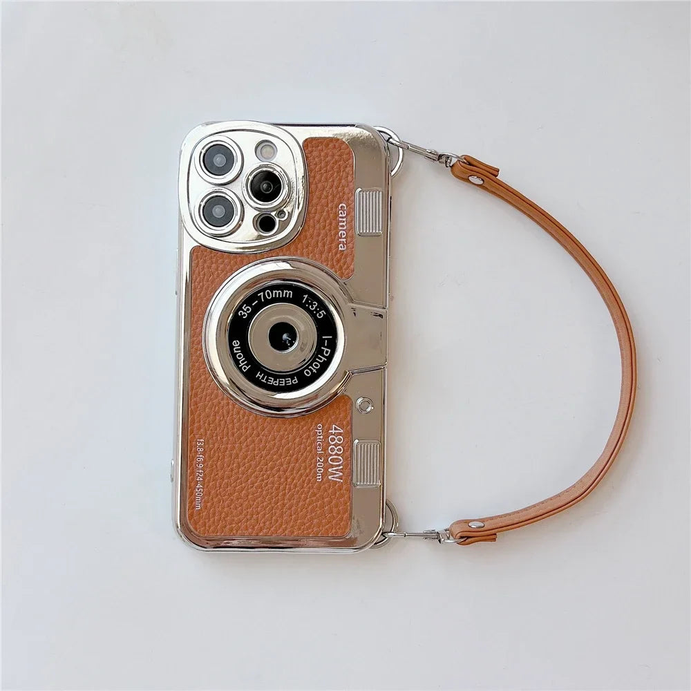 Luxury Retro Stereo Camera Hand with Lanyard Phone Case