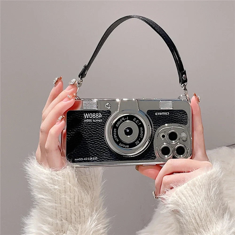 Luxury Retro Stereo Camera Hand with Lanyard Phone Case