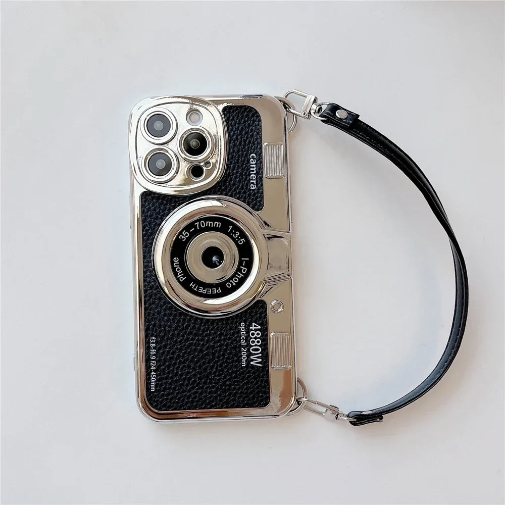 Luxury Retro Stereo Camera Hand with Lanyard Phone Case