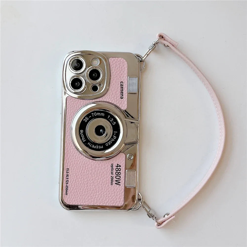 Luxury Retro Stereo Camera Hand with Lanyard Phone Case