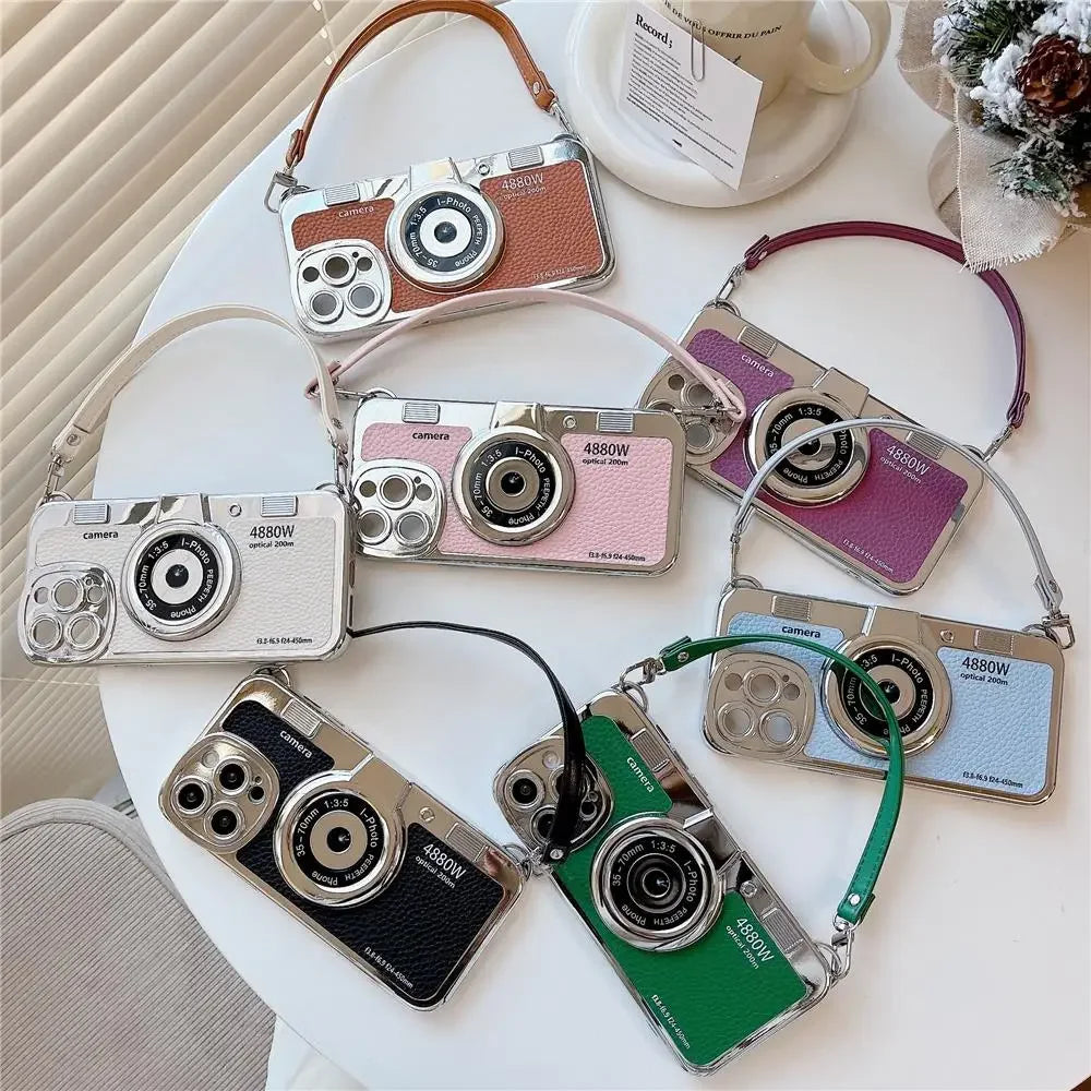 Luxury Retro Stereo Camera Hand with Lanyard Phone Case